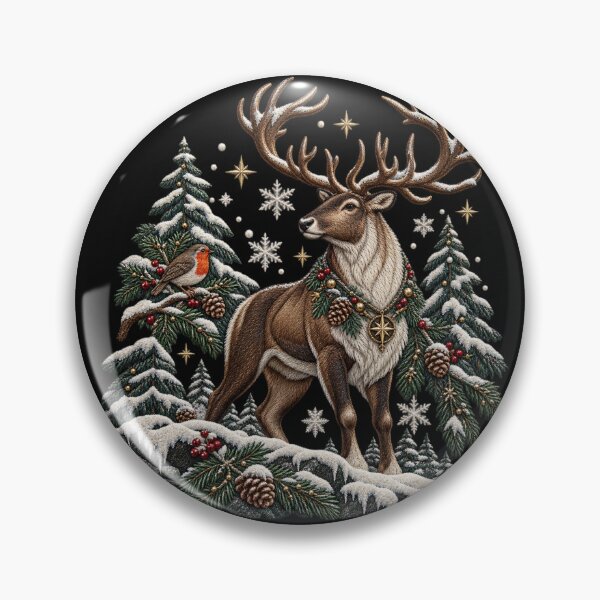 Item preview, Winter Reindeer Embroidery – Snowy Woodland Robin, Pine Trees & Snowflakes designed and sold by Emoji Emblems.