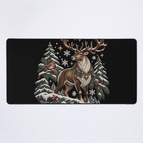 Item preview, Winter Reindeer Embroidery – Snowy Woodland Robin, Pine Trees & Snowflakes designed and sold by Emoji Emblems.