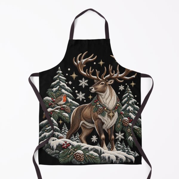 Item preview, Winter Reindeer Embroidery – Snowy Woodland Robin, Pine Trees & Snowflakes designed and sold by Emoji Emblems.