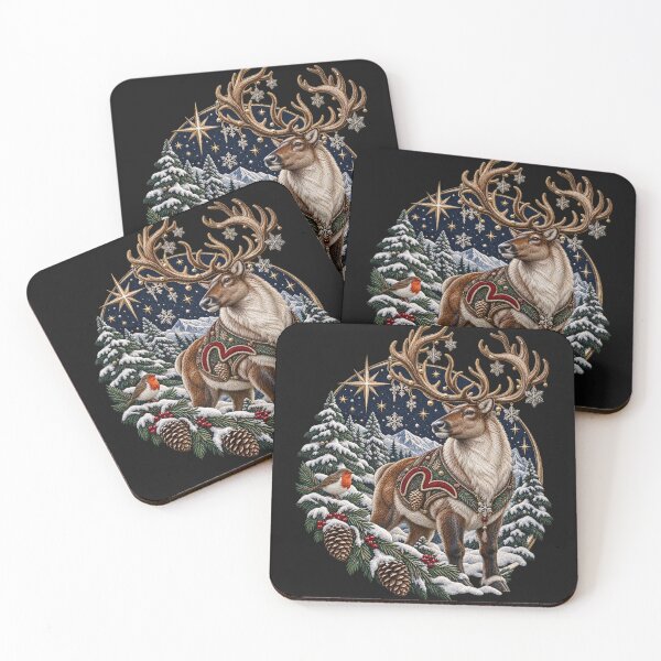 Item preview, Winter Reindeer Embroidery – Starlit Snowy Forest Robin & Mountain Scene designed and sold by Emoji Emblems.