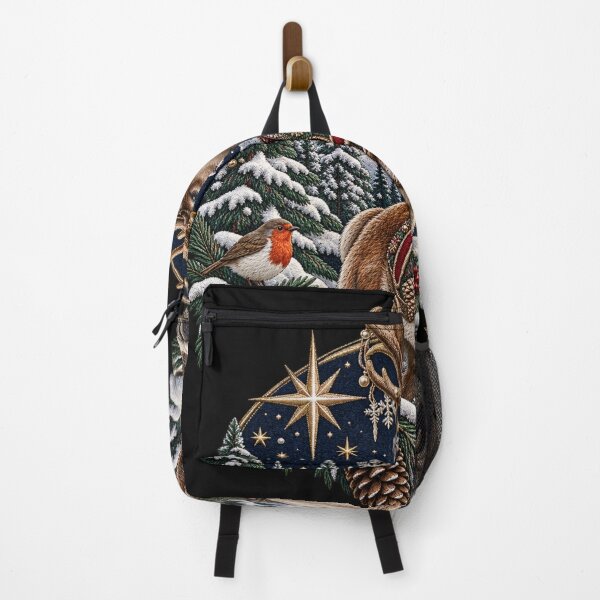 Item preview, Winter Reindeer Embroidery – Starlit Snowy Forest Robin & Mountain Scene designed and sold by Emoji Emblems.