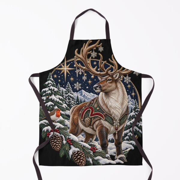 Item preview, Winter Reindeer Embroidery – Starlit Snowy Forest Robin & Mountain Scene designed and sold by Emoji Emblems.