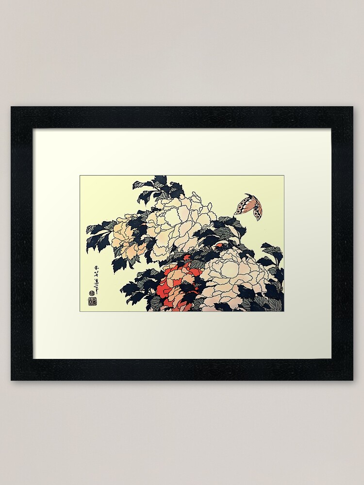 "Japanese Art Print Katsushika Hokusai "Peonies and butterfly" 1832