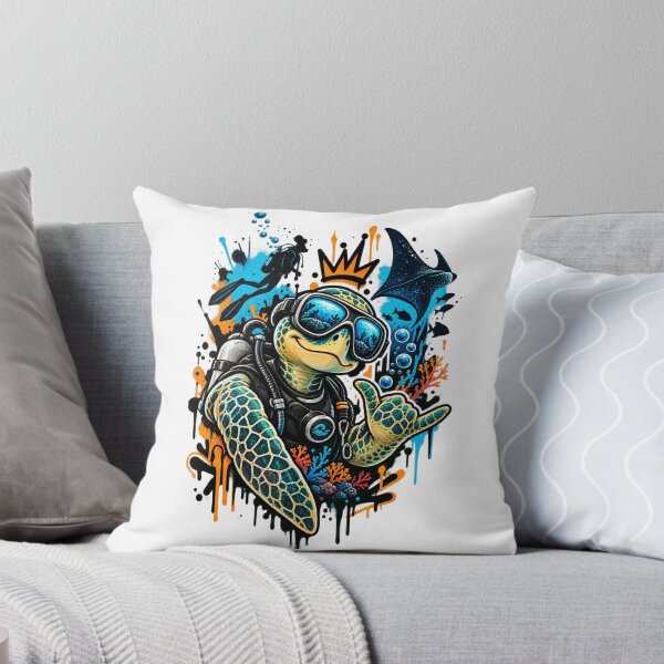 Artikelvorschau, Taucher mit Schildkrötenmotiv – Urbane Meeresfigurenkunst entworfen und verkauft von RAX Mirth Studio.