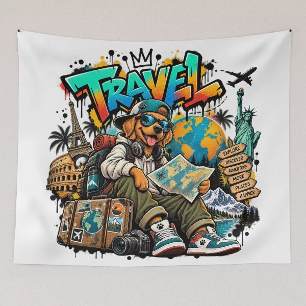 Item preview, Global Travel Dog Graffiti – Adventure Street Art designed and sold by RAX Mirth Studio.