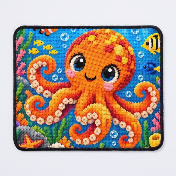 Item preview, Cute Colorful Octopus Underwater – Building Block Mosaic Art designed and sold by WildWhimsy Art.