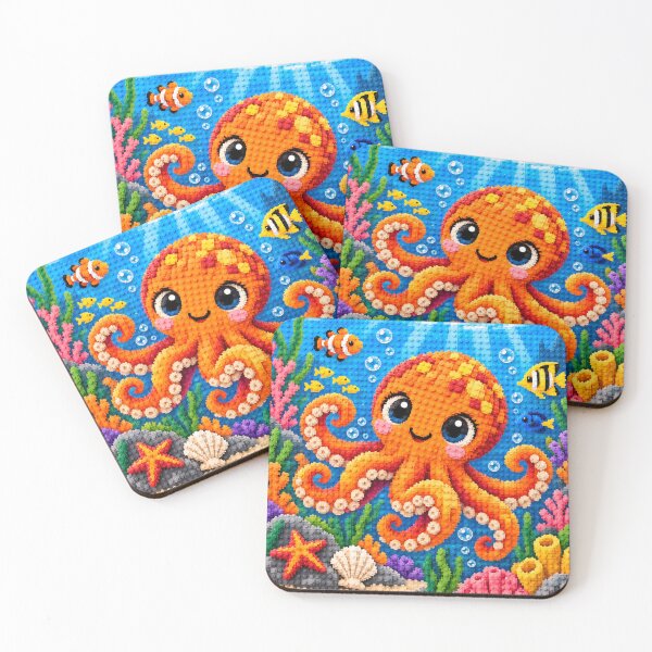 Item preview, Cute Colorful Octopus Underwater – Building Block Mosaic Art designed and sold by WildWhimsy Art.