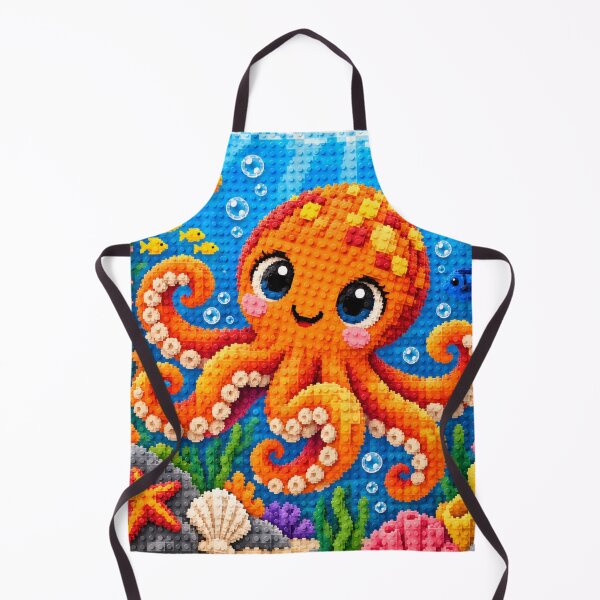 Item preview, Cute Colorful Octopus Underwater – Building Block Mosaic Art designed and sold by WildWhimsy Art.