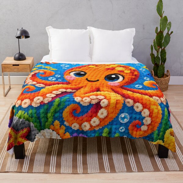 Item preview, Cute Colorful Octopus Underwater – Building Block Mosaic Art designed and sold by WildWhimsy Art.
