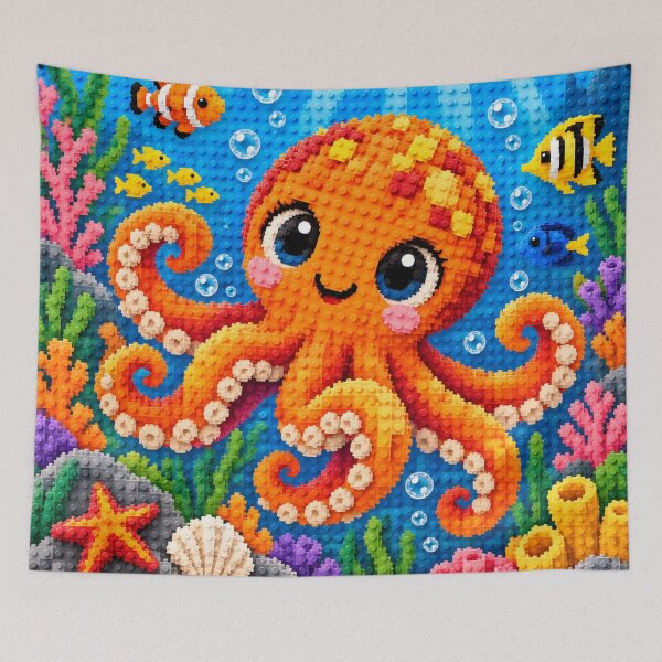 Item preview, Cute Colorful Octopus Underwater – Building Block Mosaic Art designed and sold by WildWhimsy Art.