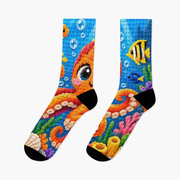Item preview, Cute Colorful Octopus Underwater – Building Block Mosaic Art designed and sold by WildWhimsy Art.