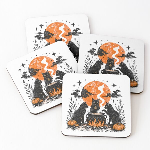 Item preview, Vintage Halloween Cats Cauldron Black Cat Witchy Night designed and sold by Moizento.