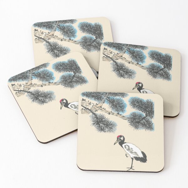 Item preview, Crane and Pine | East Asian Brush Art Longevity Print designed and sold by HiddenJadeArtStudio.