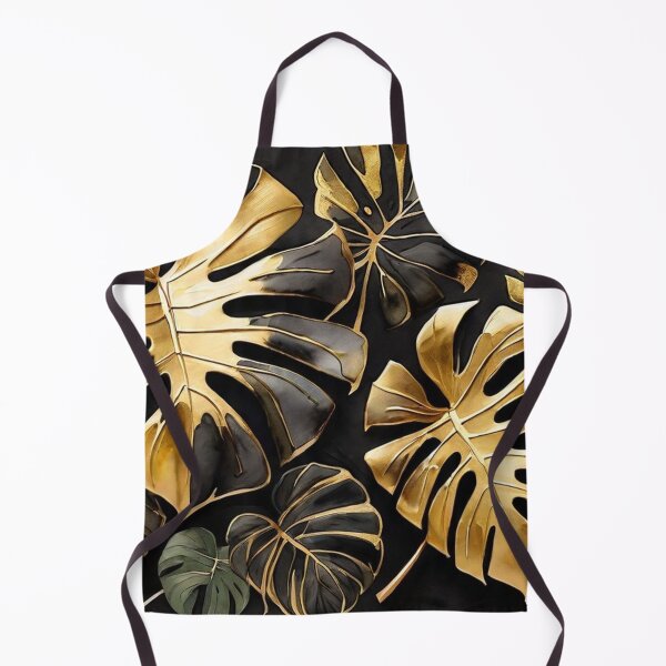 Item preview, Metallic Gold Monstera Leaves on Black designed and sold by BeachWhisper.