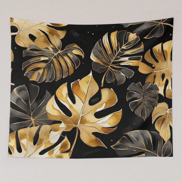 Item preview, Gold Monstera Leaves with Striped Foliage designed and sold by BeachWhisper.