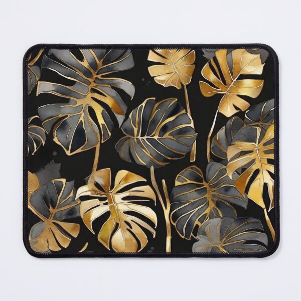 Item preview, Golden Tropical Leaves with Dark Monstera designed and sold by BeachWhisper.