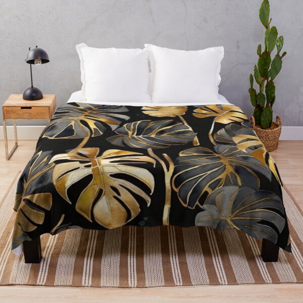 Artikelvorschau, Goldene tropische Blätter mit dunkler Monstera entworfen und verkauft von BeachWhisper.