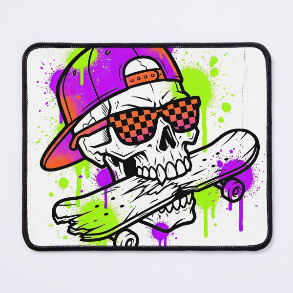 Item preview, Cool Skater Skull Biting Skateboard Neon Graffiti designed and sold by Rahat3344.