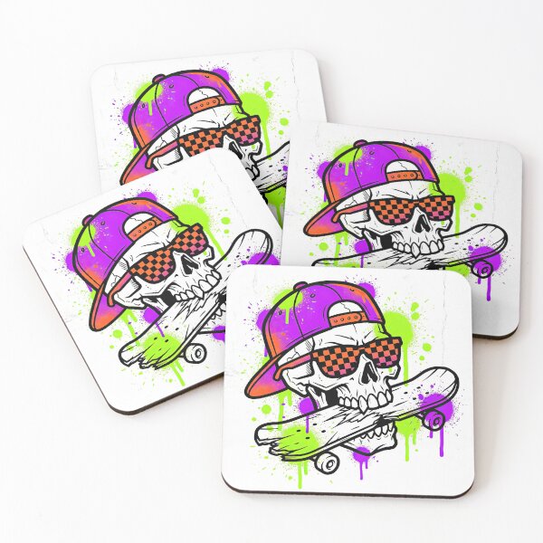 Item preview, Cool Skater Skull Biting Skateboard Neon Graffiti designed and sold by Rahat3344.