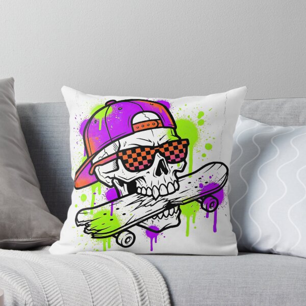 Item preview, Cool Skater Skull Biting Skateboard Neon Graffiti designed and sold by Rahat3344.