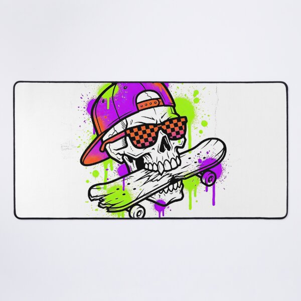 Item preview, Cool Skater Skull Biting Skateboard Neon Graffiti designed and sold by Rahat3344.