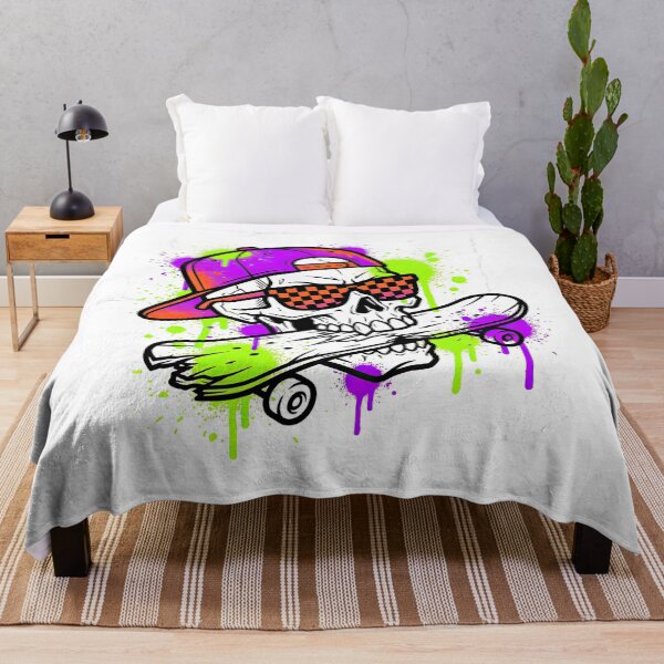 Item preview, Cool Skater Skull Biting Skateboard Neon Graffiti designed and sold by Rahat3344.