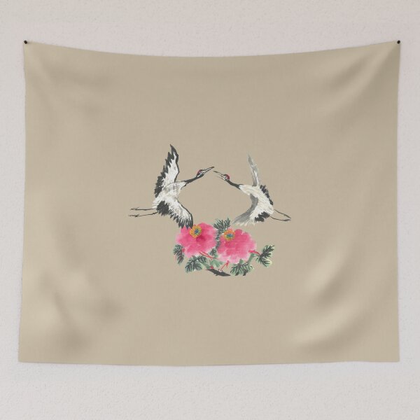 Item preview, Dancing Cranes and Peonies | East Asian Brush Art Print designed and sold by HiddenJadeArtStudio.