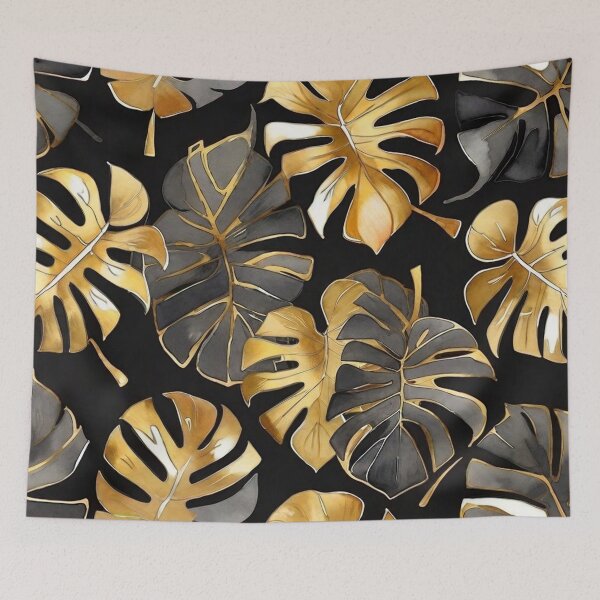 Item preview, Dark Monstera with Gold Veins and Leaves designed and sold by BeachWhisper.