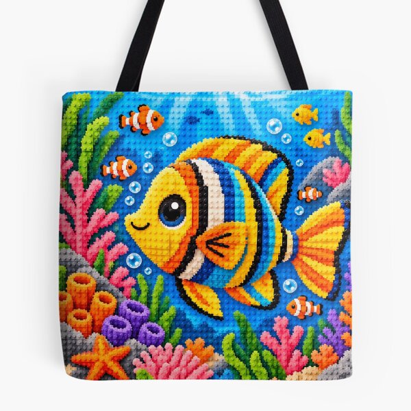 Item preview, Tropical Fish Garden – Colorful Building Block Underwater Mosaic Art designed and sold by WildWhimsy Art.