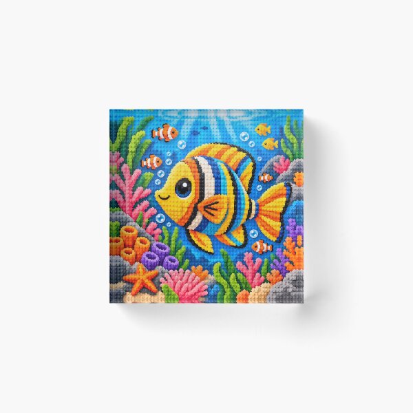 Item preview, Tropical Fish Garden – Colorful Building Block Underwater Mosaic Art designed and sold by WildWhimsy Art.