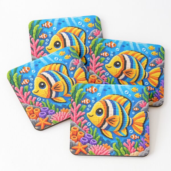 Item preview, Tropical Fish Garden – Colorful Building Block Underwater Mosaic Art designed and sold by WildWhimsy Art.