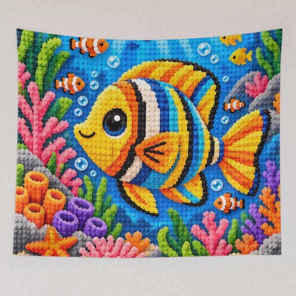 Item preview, Tropical Fish Garden – Colorful Building Block Underwater Mosaic Art designed and sold by WildWhimsy Art.