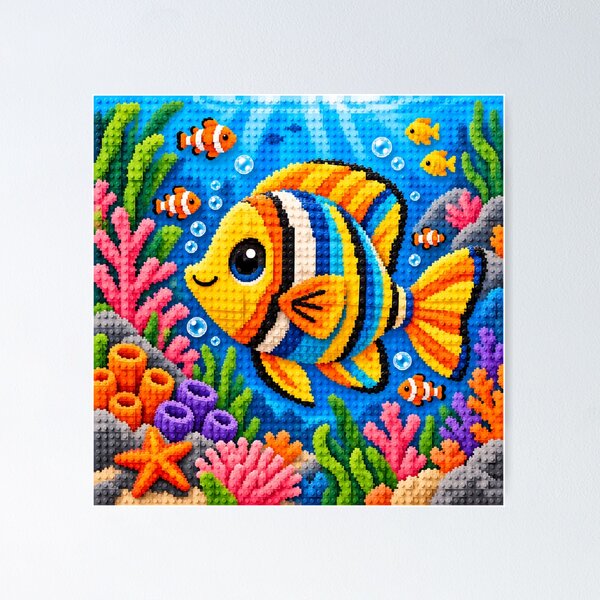 Item preview, Tropical Fish Garden – Colorful Building Block Underwater Mosaic Art designed and sold by WildWhimsy Art.