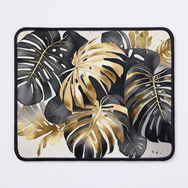 Item preview, Black and Gold Monstera on Cream designed and sold by BeachWhisper.