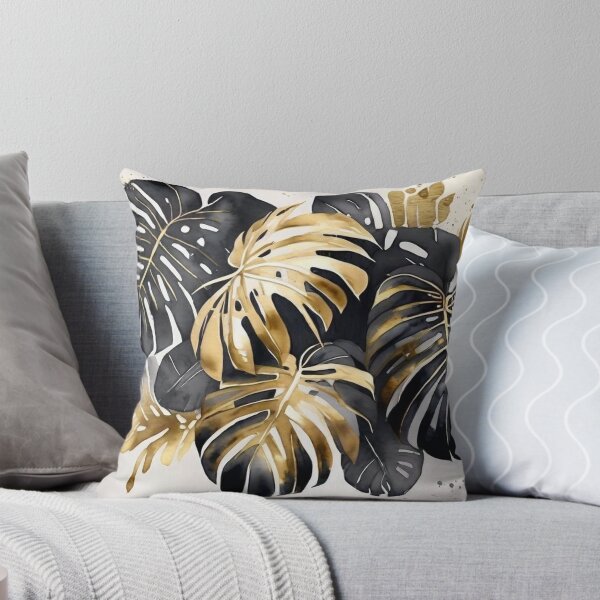 Item preview, Black and Gold Monstera on Cream designed and sold by BeachWhisper.