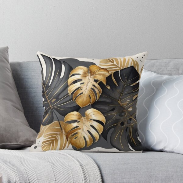 Item preview, Black Monstera with Golden Palm Accents designed and sold by BeachWhisper.