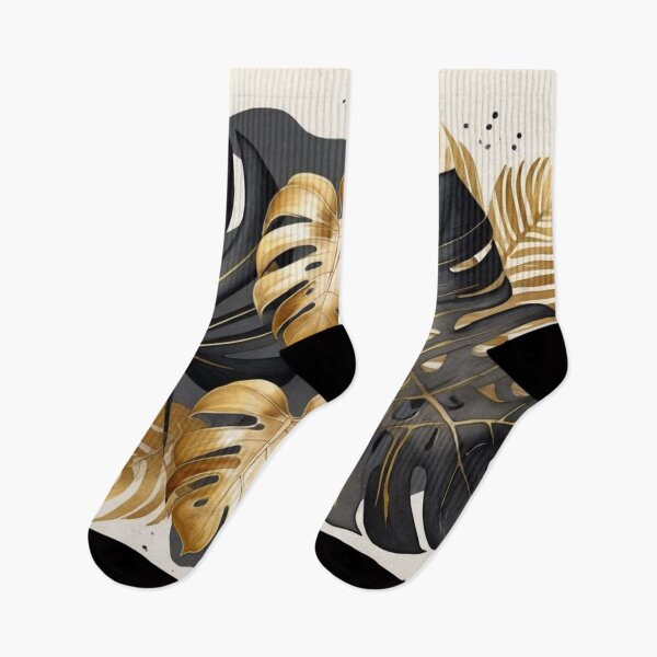 Item preview, Black Monstera with Golden Palm Accents designed and sold by BeachWhisper.
