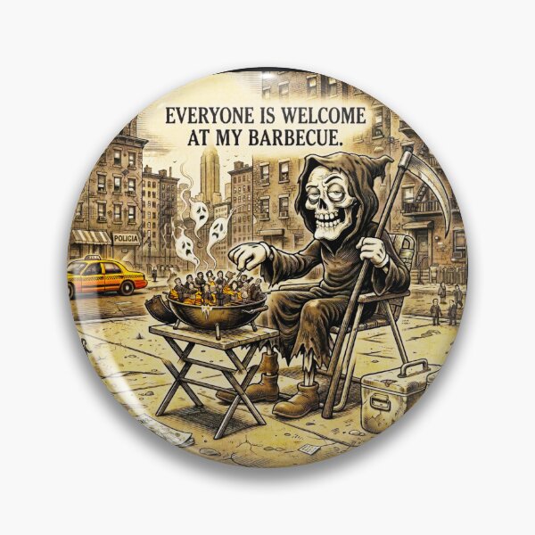 Item preview, Grim Reaper's NYC Block Party BBQ - Dark Humor Art designed and sold by OmniaGlobal.