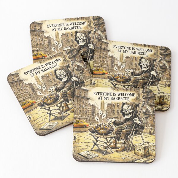 Item preview, Grim Reaper's NYC Block Party BBQ - Dark Humor Art designed and sold by OmniaGlobal.