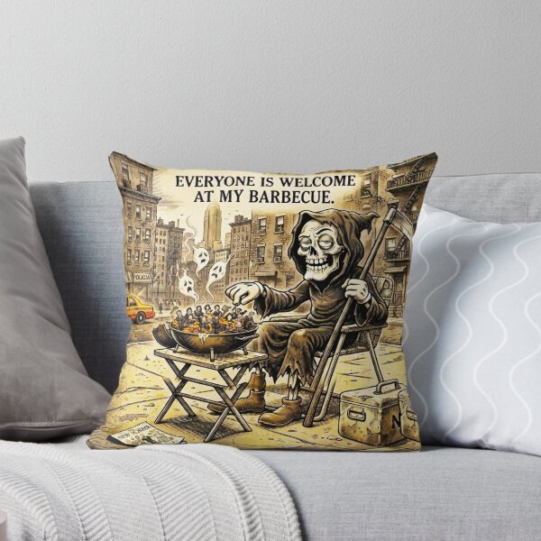 Item preview, Grim Reaper's NYC Block Party BBQ - Dark Humor Art designed and sold by OmniaGlobal.