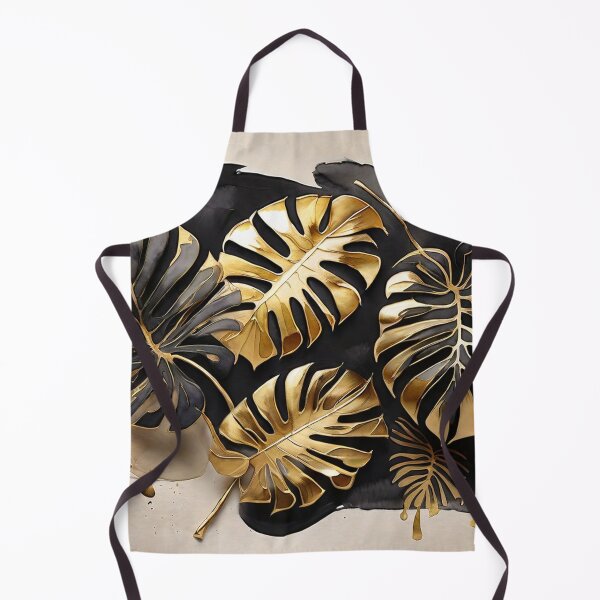 Item preview, Round Black and Gold Monstera Cluster designed and sold by BeachWhisper.