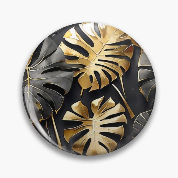 Item preview, Gold Monstera Leaves with Black Ink Drips designed and sold by BeachWhisper.