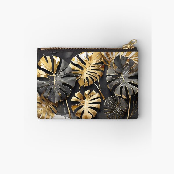 Item preview, Gold Monstera Leaves with Black Ink Drips designed and sold by BeachWhisper.