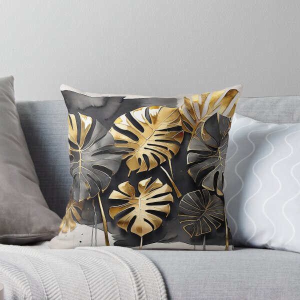 Item preview, Gold Monstera Leaves with Black Ink Drips designed and sold by BeachWhisper.