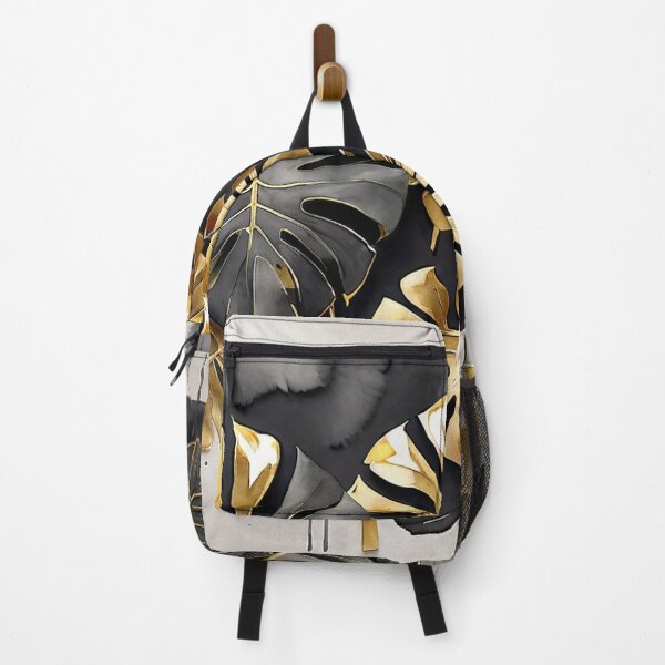 Item preview, Gold Monstera Leaves with Black Ink Drips designed and sold by BeachWhisper.