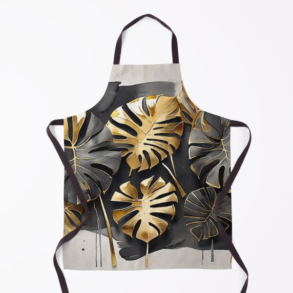 Item preview, Gold Monstera Leaves with Black Ink Drips designed and sold by BeachWhisper.