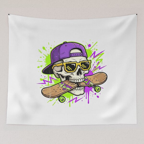 Item preview, Cool Skater Skull Biting Broken Skateboard Graffiti designed and sold by Rahat3344.
