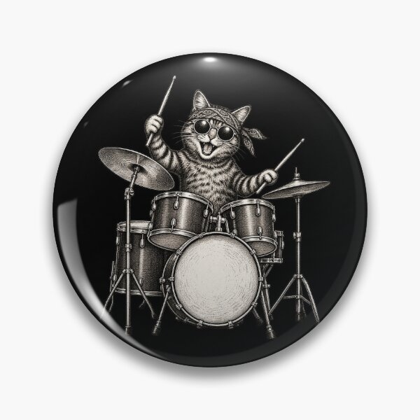 Item preview, Funny Cat Drummer Wearing Sunglasses and Bandana Playing a Drum Set designed and sold by SOUFIANE1991.