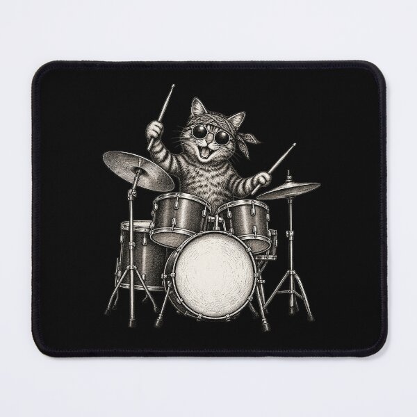 Item preview, Funny Cat Drummer Wearing Sunglasses and Bandana Playing a Drum Set designed and sold by SOUFIANE1991.