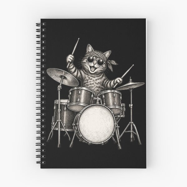 Item preview, Funny Cat Drummer Wearing Sunglasses and Bandana Playing a Drum Set designed and sold by SOUFIANE1991.
